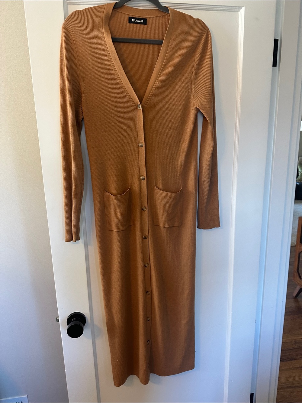 NAADAM Camel Long Ribbed Button-Front Dress